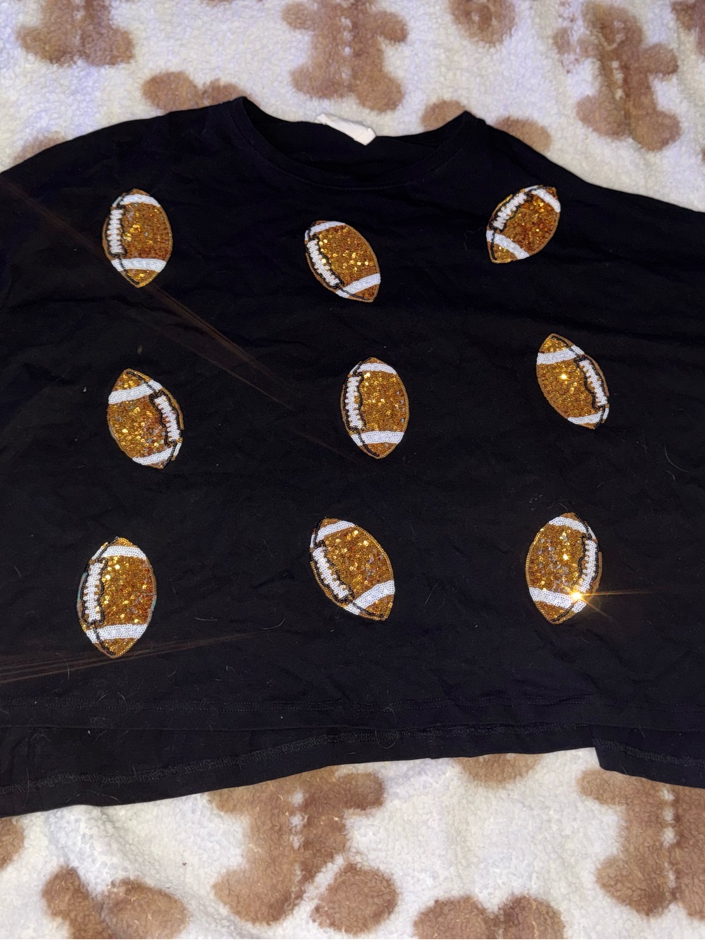 Black Football Sequin Graphic Tee